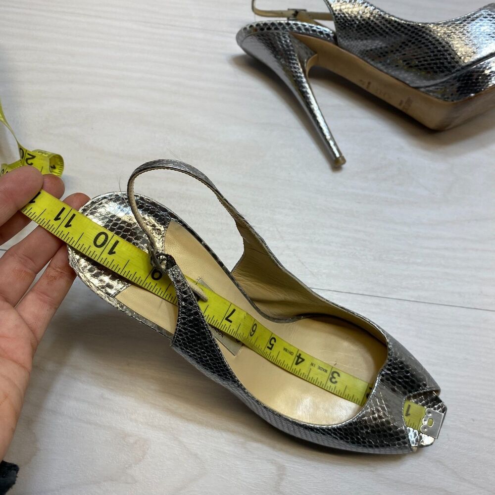 Jimmy Choo Heel Pumps Women's Size 12 Metallic Silver Watersnake Slingback Strap - Picture 12 of 12